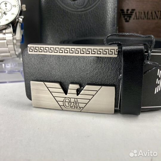 Мужской набор Аrmani (ремень часы портмоне) от