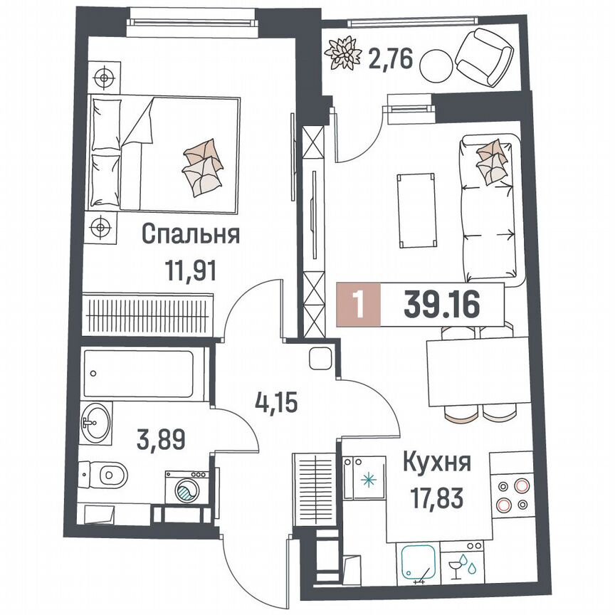1-к. квартира, 39,2 м², 6/18 эт.