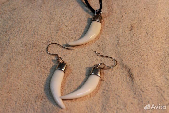 Клык лисы серьги кулон талисман украшение