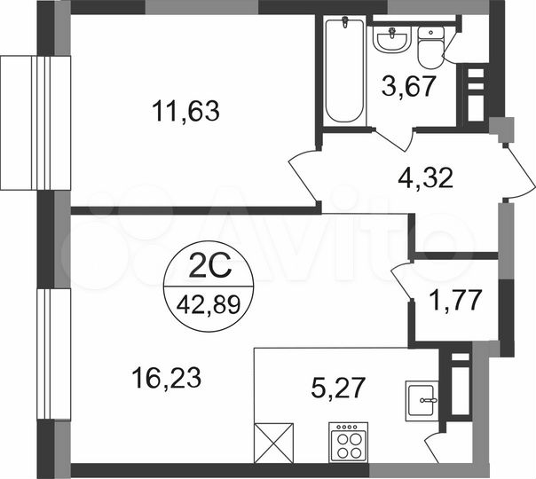 2-к. квартира, 42,9 м², 17/22 эт.
