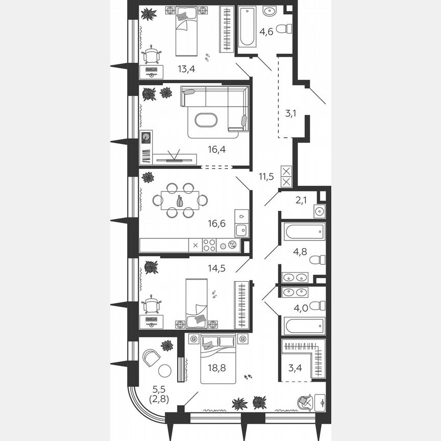 4-к. квартира, 116 м², 2/9 эт.