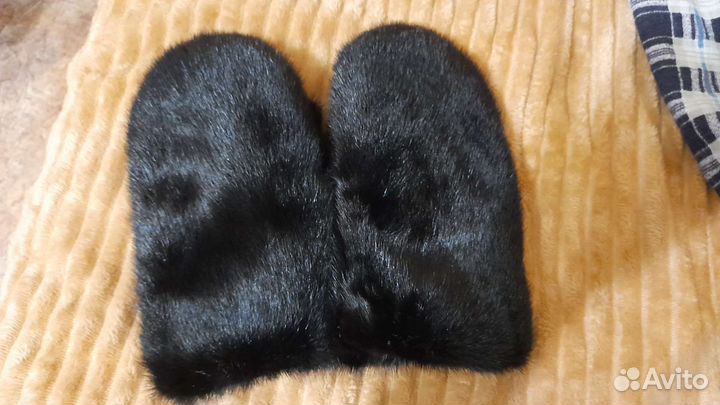 Варежки норковые+экокожа/флис