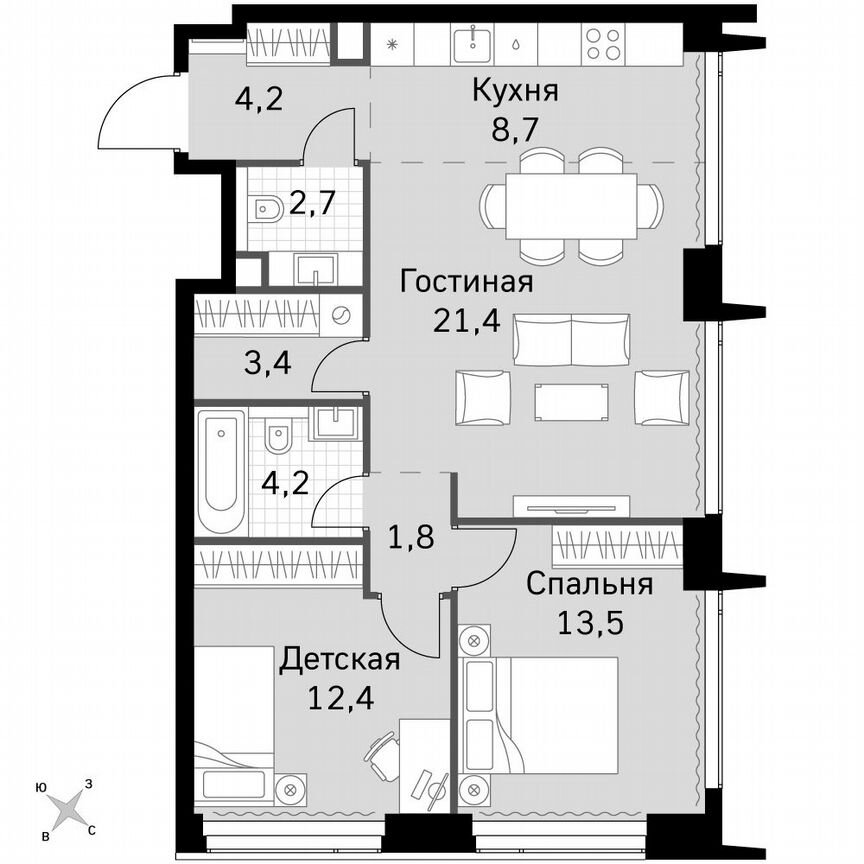 2-к. квартира, 72,3 м², 48/60 эт.