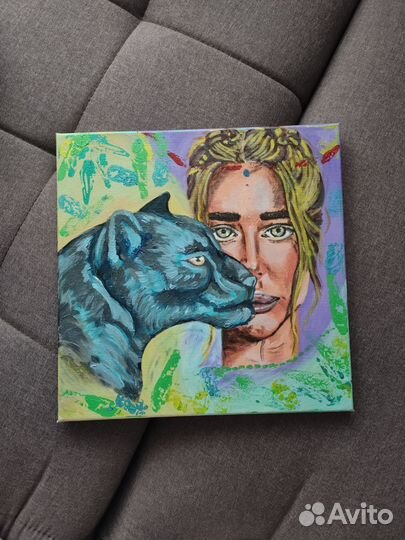 Картина девушка и пантера