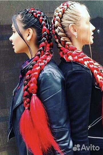 Красный канекалон на резинке для причесок