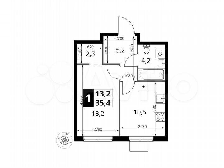 1-к. квартира, 35,4 м², 13/23 эт.