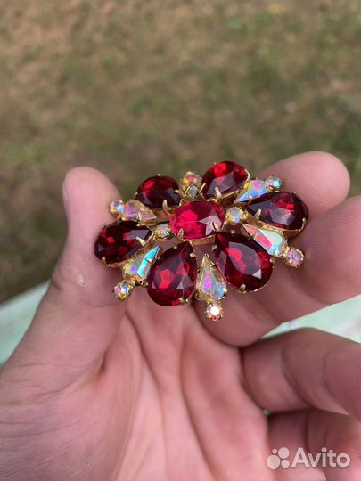 Старинная Брошь с красными камнями СССР