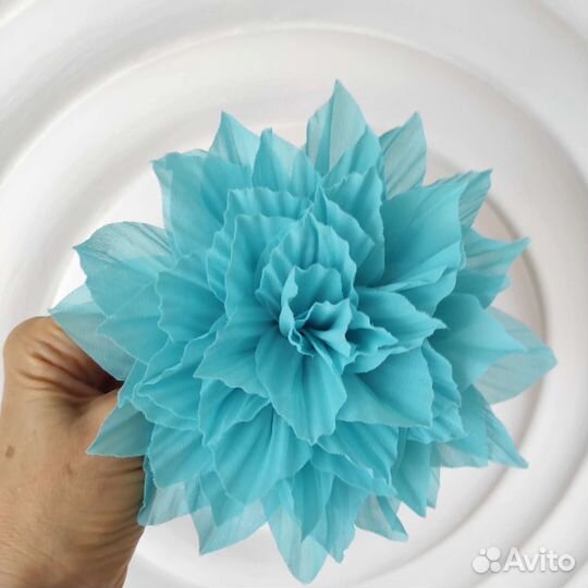 Брошь цветок большой, брошь голубая, бирюзовая