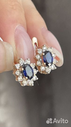 Золотые серьги с сапфиром гт и бриллиантами