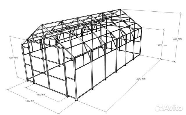 Тентовый ангар 6х12м высота в коньке 5,5м