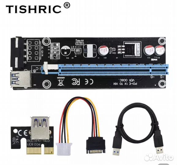 Райзер-карта Tishric Ver006 60 см, Usb 3,0, Pci-e