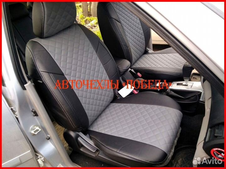 Чехлы Mitsubishi Lancer 10 2 из экокожи чёрно-серы