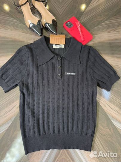 Поло вязаные футболки miu miu lux