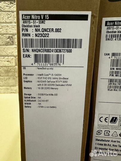 Acer Nitro V15 intel i5-13420H, RTX 3050, 512Гб