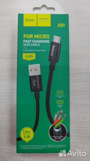 Кабель microUSB Hoco X89 (2.4A, 1m) black