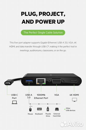 Адаптер Belkin USB-C Multimedia + Charge Adapter