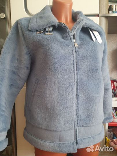 Куртка дубленка голубая с белым М 46