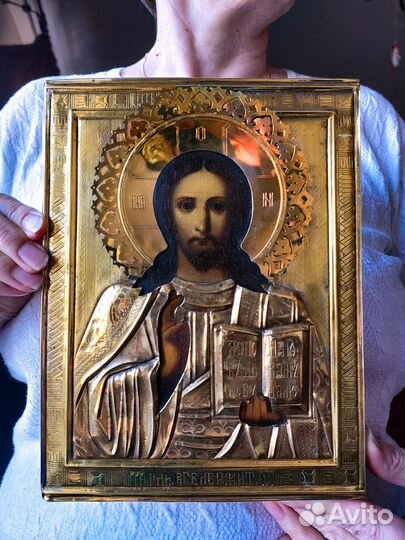 Старинная икона Спасителя 19-й век. Сохран Люкс