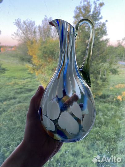 Кувшин ваза гутное цветное стекло 1950 СССР