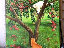 Авторская картина "Коты и яблоки. Встреча."100х75