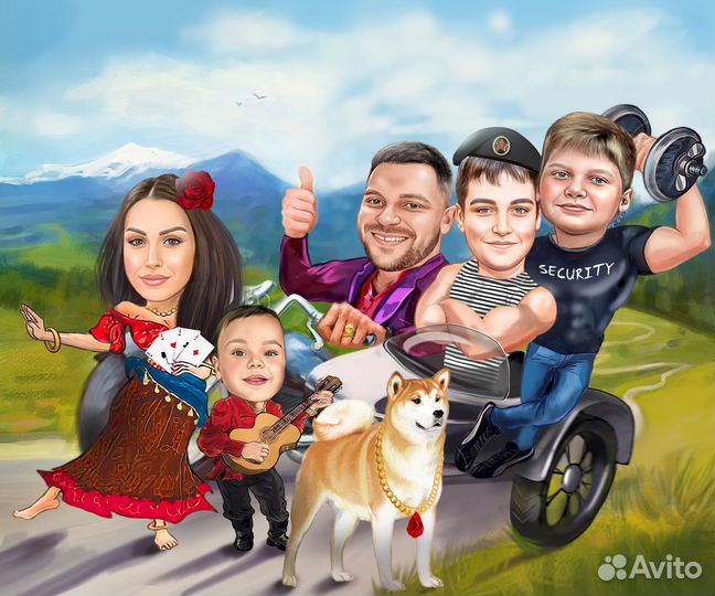 Цифровой шарж портрет, печать на холсте по фото