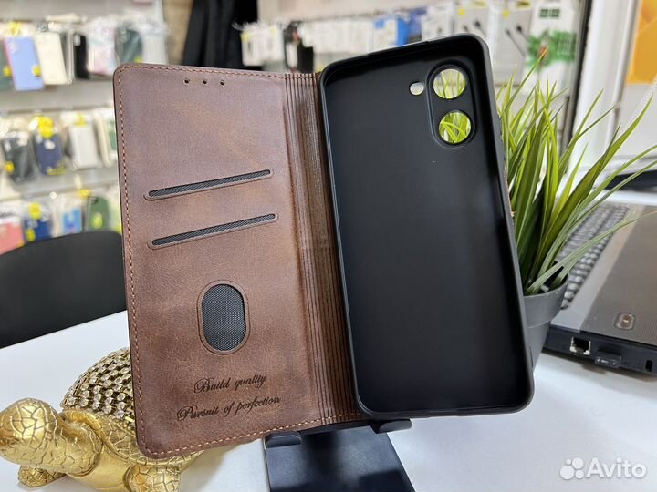 Чехол книжка Realme C33 премиум коричневый