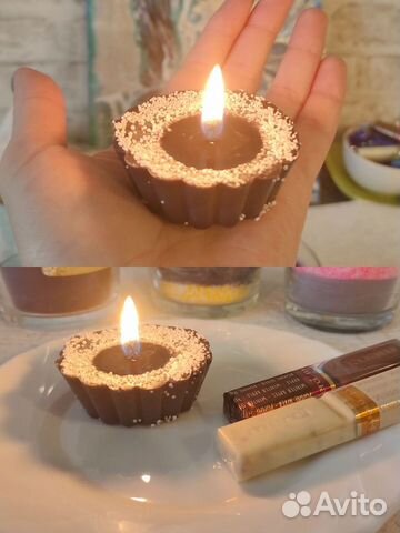 Набор свечей ручной работы,свеча в стакане+кексик объявление продам