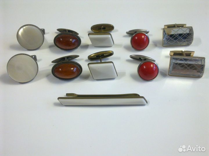 Запонки, зажимы, серебро, янтарь, СССР, 1950-60-е