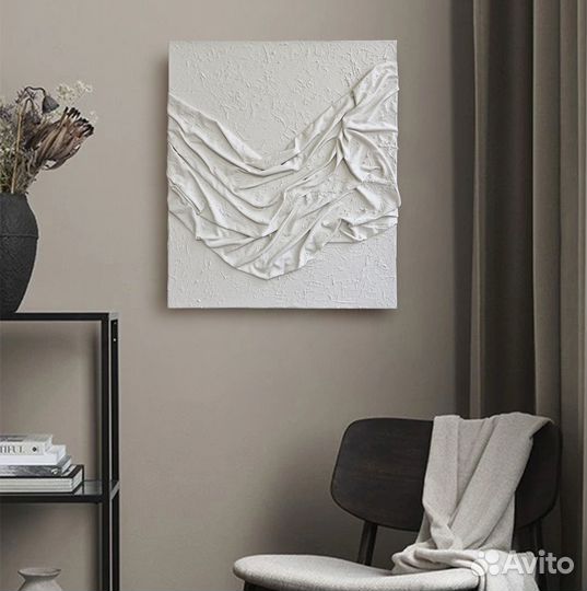 Панно из ткани. Фактурная картина светлая