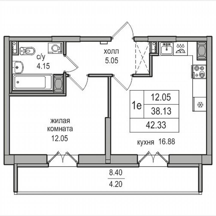 1-к. квартира, 41,8 м², 13/27 эт.