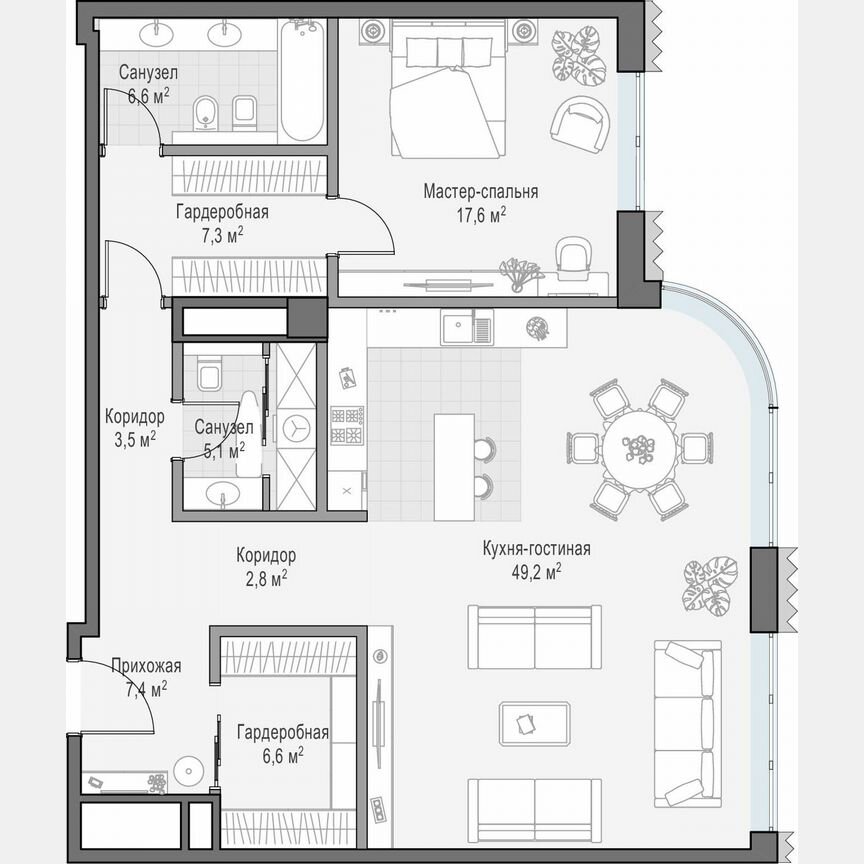 1-к. квартира, 180,2 м², 7/14 эт.