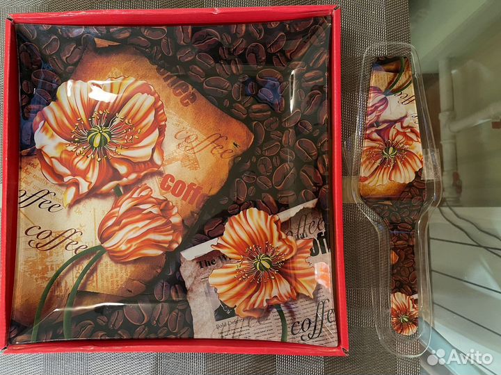 Блюдо стеклянное с лопаткой новое