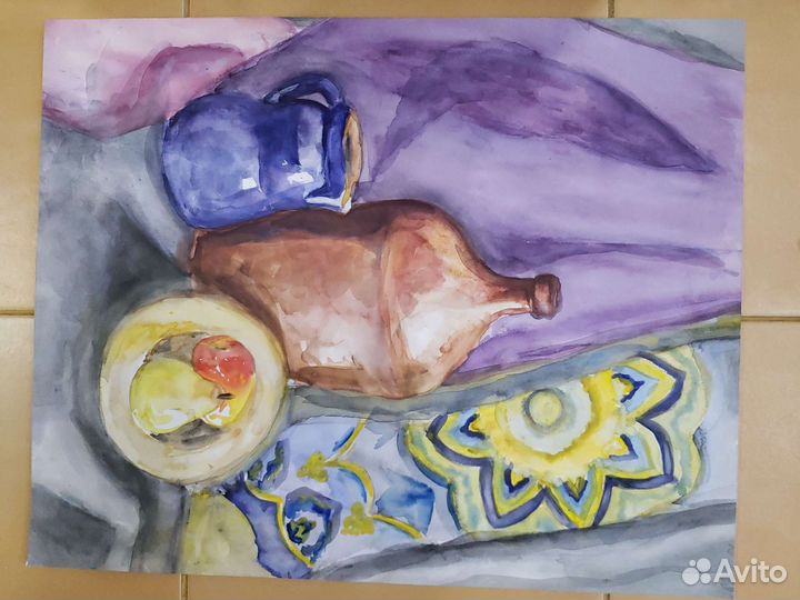 Картина акварелью натюрморт драпировкой
