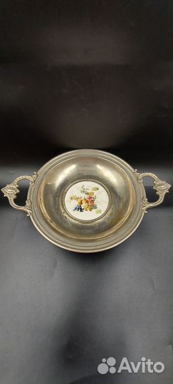 Антикварная Ваза для фруктов метал фарфор