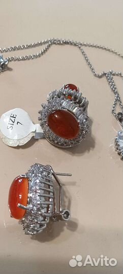 Кулон, серьги, кольцо, комплект