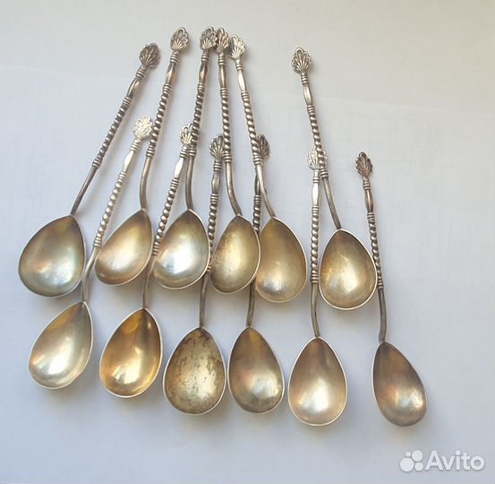 Набор 12 чайных ложек серебро 875