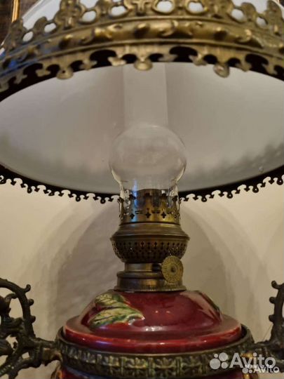 Керосиновая лампа, Европа, майолика + бронза