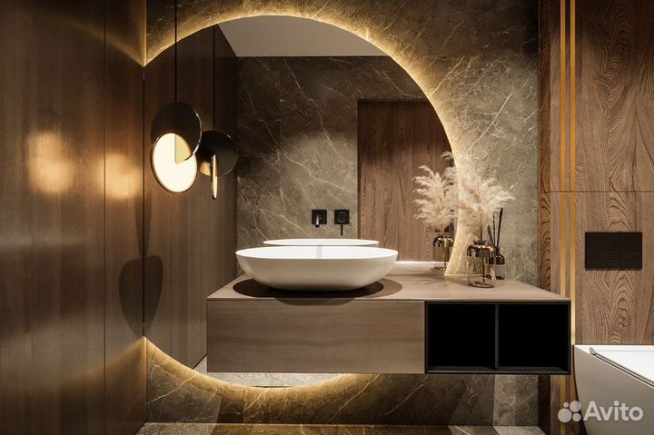 Зеркало с подсветкой в ванную, полукруглое