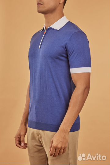 Поло синее на молнии kiton