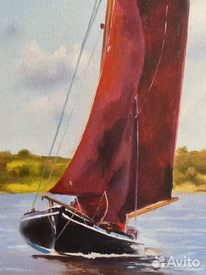 Картина маслом, морской пейзаж «Алый парус»