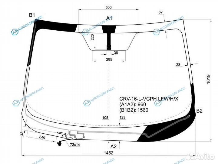 CRV-16-L-vcph lfwhx Стекло лобовое с обогревом щет