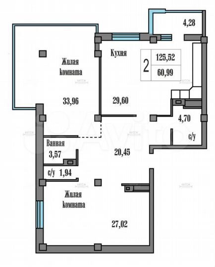 2-к. квартира, 125,5 м², 4/8 эт.