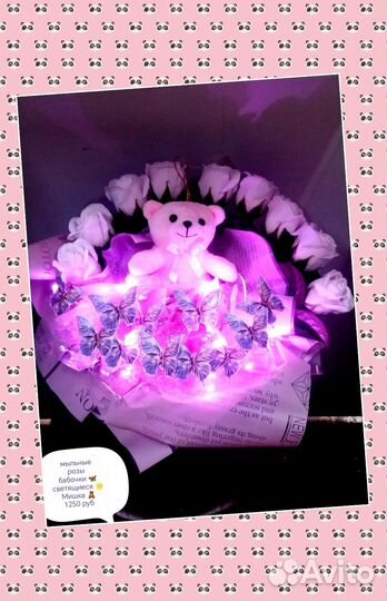 Букет из бабочек с мыльными розами