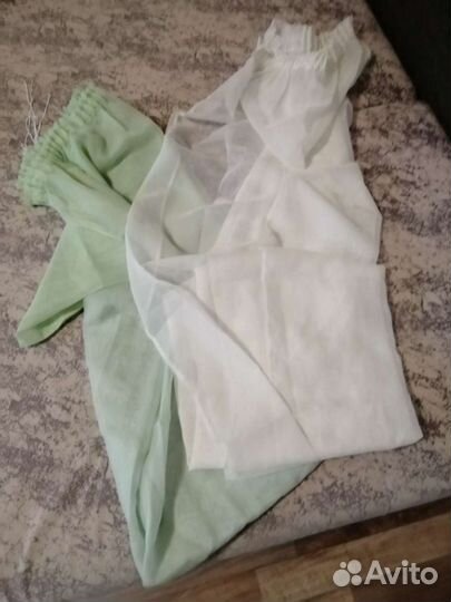 Тюль бежевая и зеленая,разная