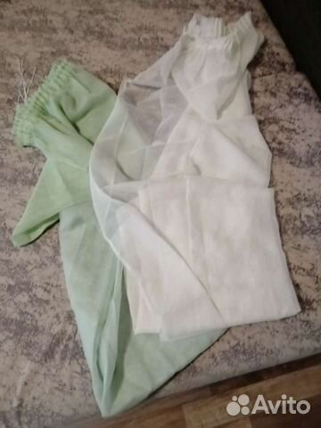 Тюль бежевая и зеленая,разная