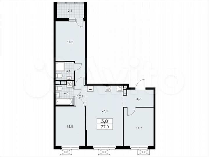 3-к. квартира, 77,9 м², 3/11 эт.