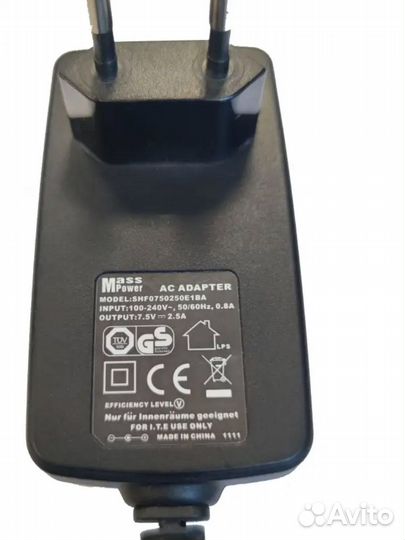 Блок питания 7.5V 2.5A для роутера, приставки и др