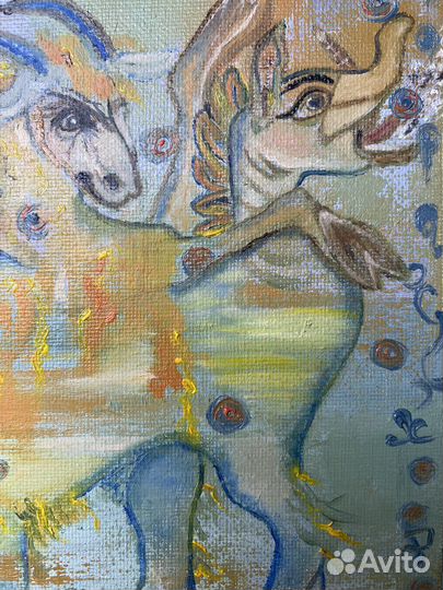 Картина маслом «три порока» 20*20 см