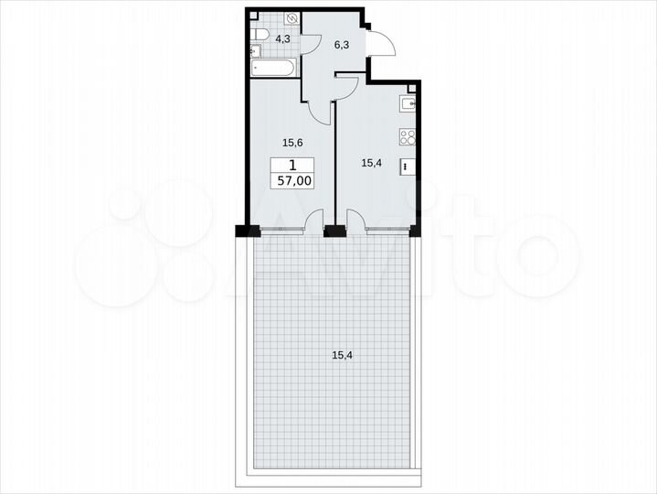 1-к. квартира, 57 м², 2/17 эт.