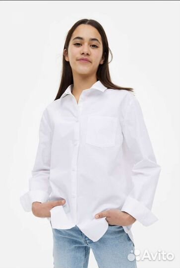 Белая хлопковая рубашка на девочку. Новая. N&M
